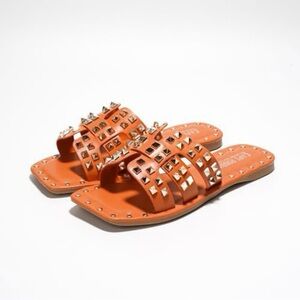 Cape Robbin Orange Studded Slide Sandals